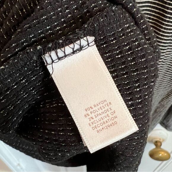 LC Lauren Conrad Womens Black Striped Long Sleeve Tie Bow Keyhole Back Blouse - Picture 8 of 8